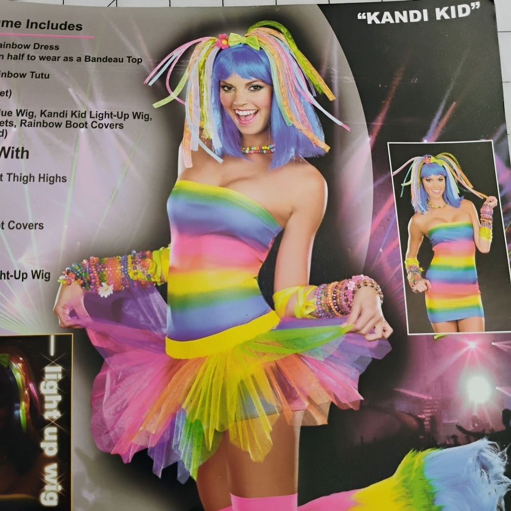Adult HALLOWEEN Costume KANDI KID Medium DREAMGIRL 2 Piece Rainbow Colors - Picture 9 of 11